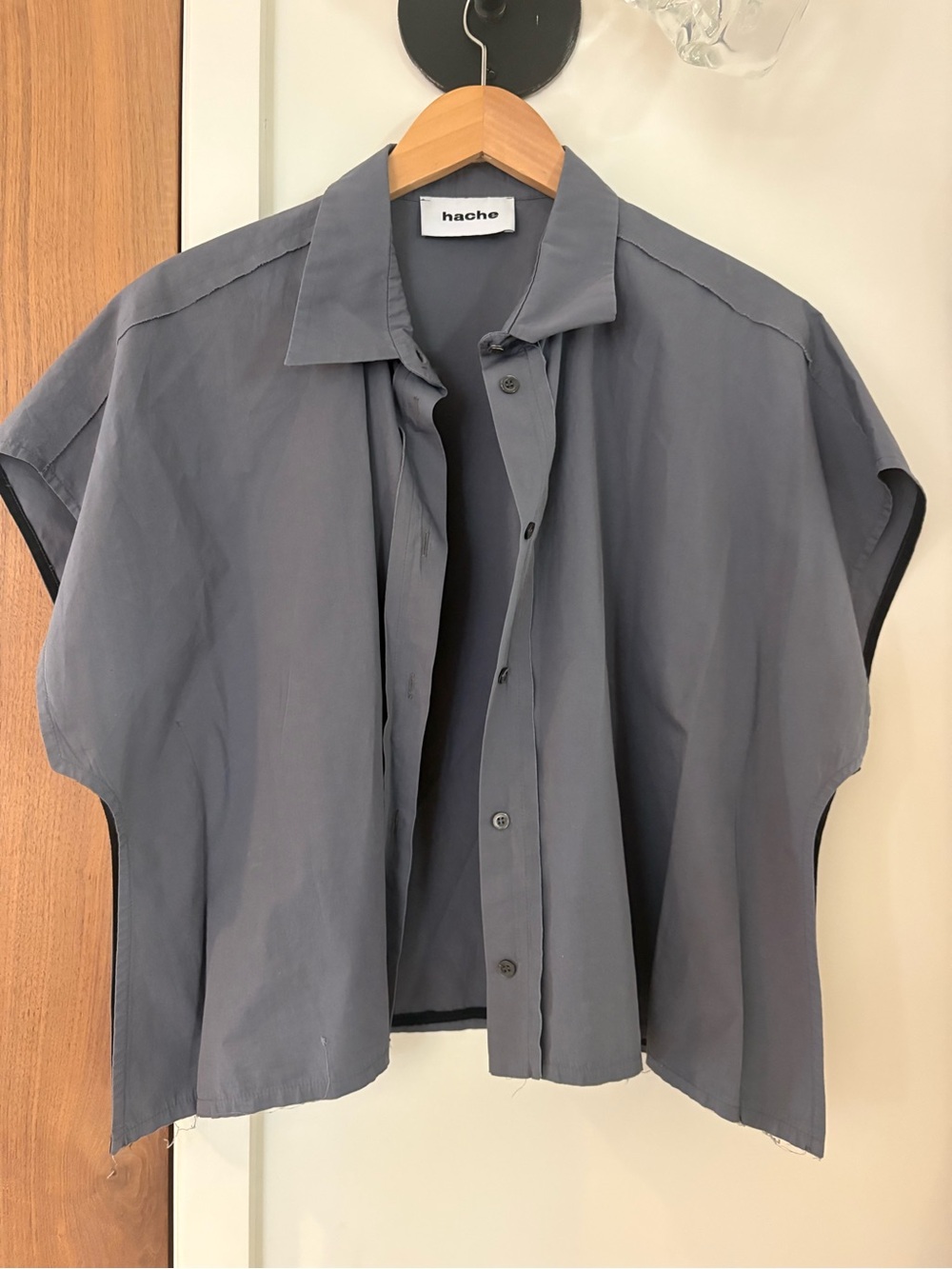 hache Women's Short-Sleeve Button Front Shirt in Slate Gray